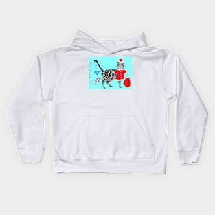 Santa Paws Tabby Cat Christmas Drawing Aqua Blue Kids Hoodie